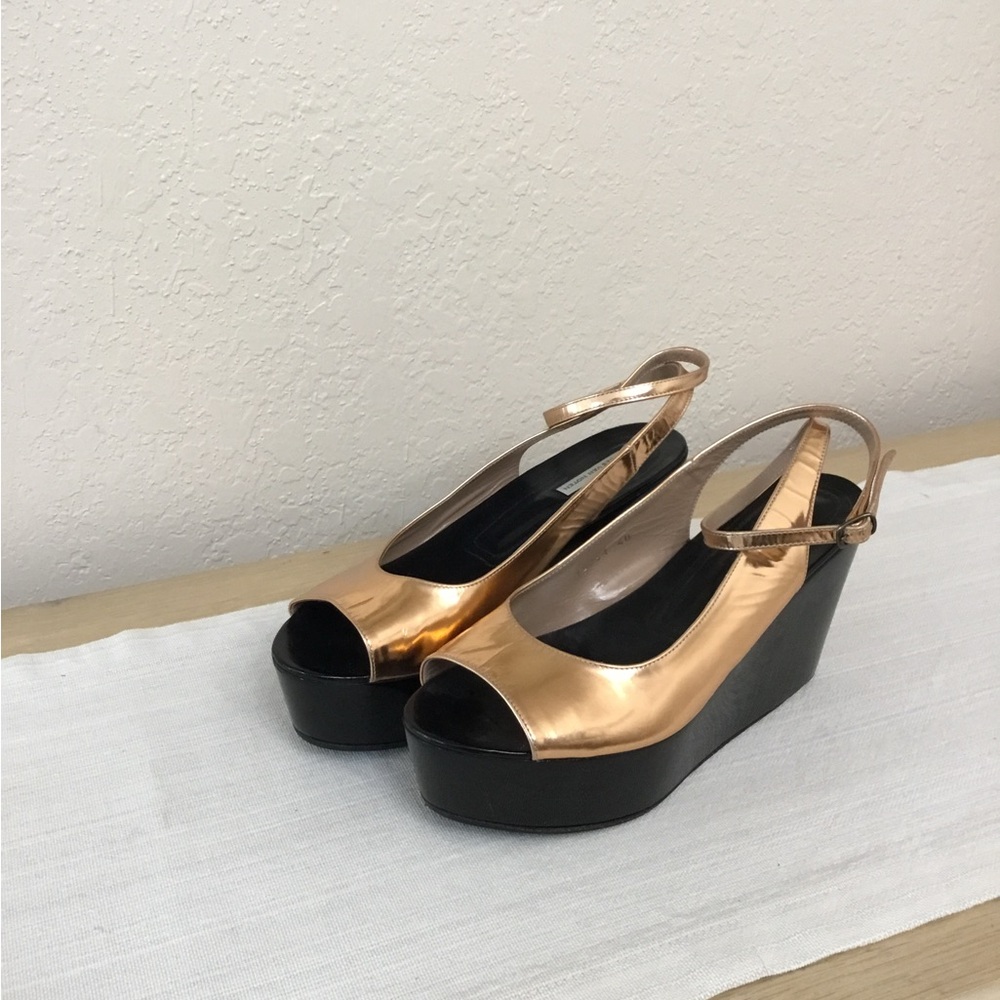 Dries Van Norten patent leather bronze gold 2010s wedge size 40
